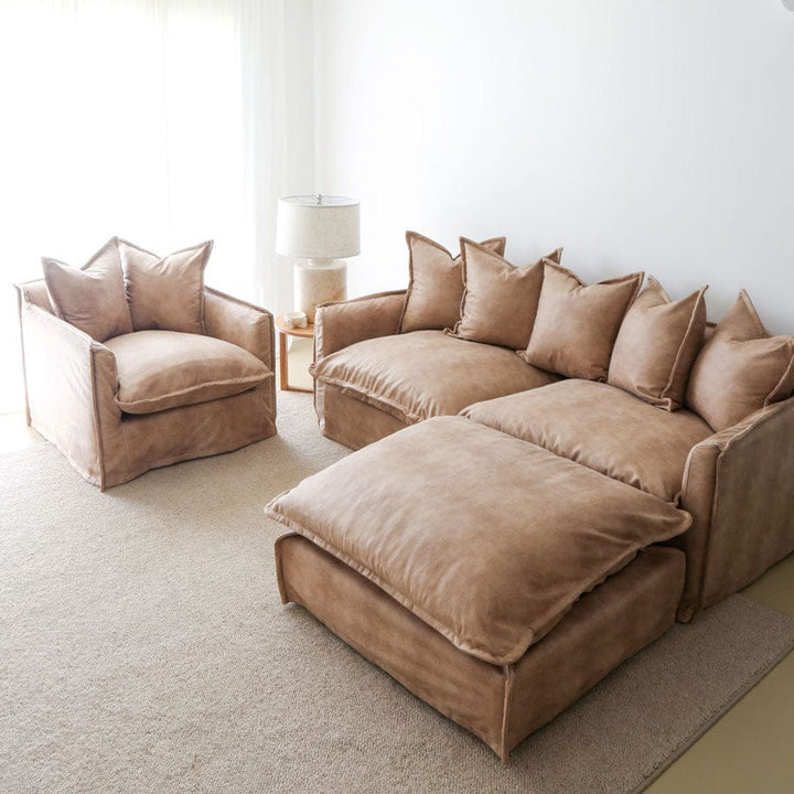 The Cloud 3 Seater Sofa with Fawn Leatherette Slipcover By Black Mango Interiors
