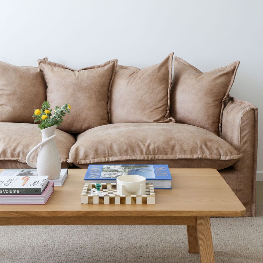 The Cloud 3 Seater Sofa with Fawn Leatherette Slipcover By Black Mango Interiors