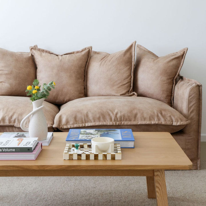 The Cloud 3 Seater Sofa with Fawn Leatherette Slipcover By Black Mango Interiors