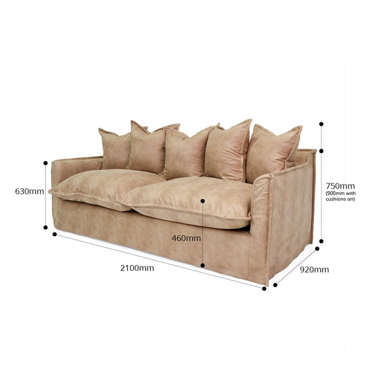 The Cloud 3 Seater Sofa with Fawn Leatherette Slipcover By Black Mango Interiors