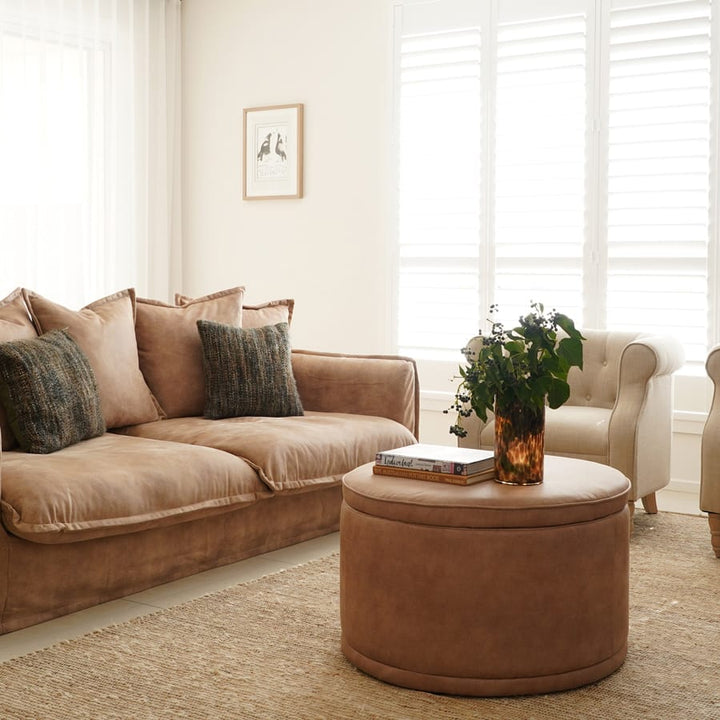 The Cloud 3 Seater Sofa with Fawn Leatherette Slipcover By Black Mango Interiors