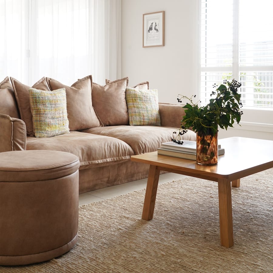 The Cloud 3 Seater Sofa with Fawn Leatherette Slipcover By Black Mango Interiors