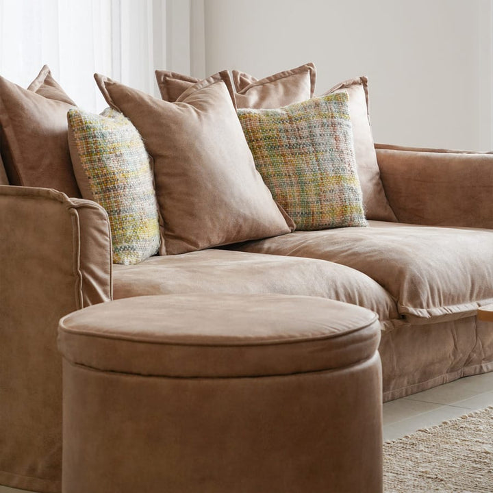 The Cloud 3 Seater Sofa with Fawn Leatherette Slipcover By Black Mango Interiors