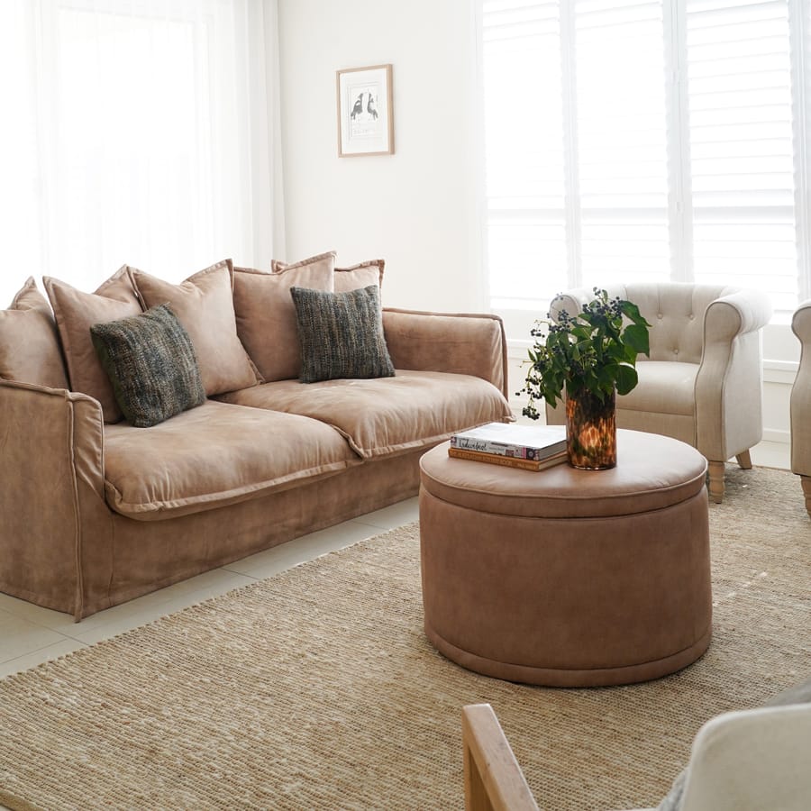 The Cloud 3 Seater Sofa with Fawn Leatherette Slipcover By Black Mango Interiors