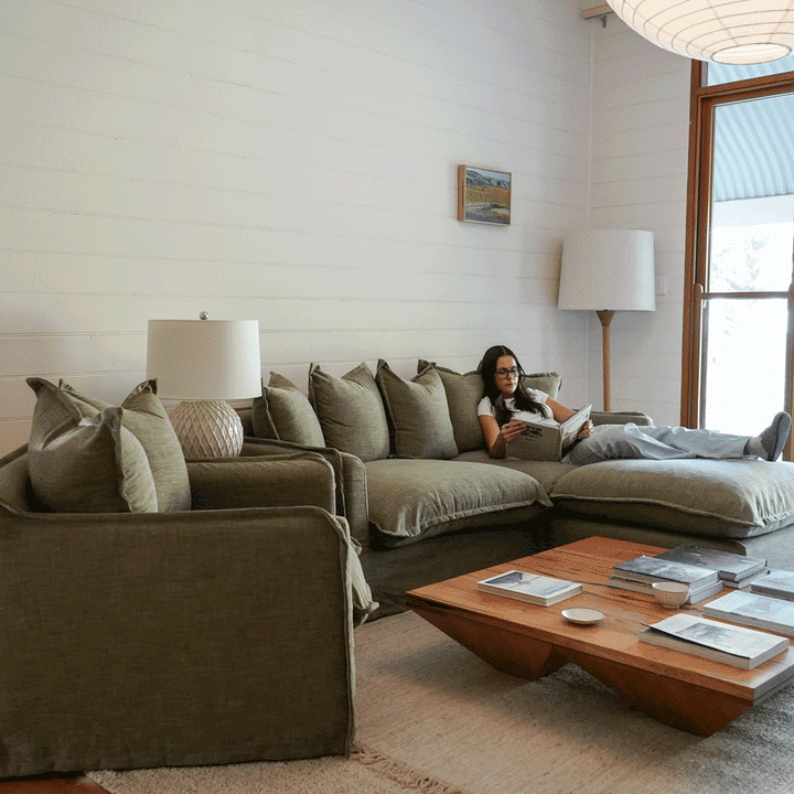 The Cloud 3 Seater Sofa with Olive Slipcover By Black Mango Interiors