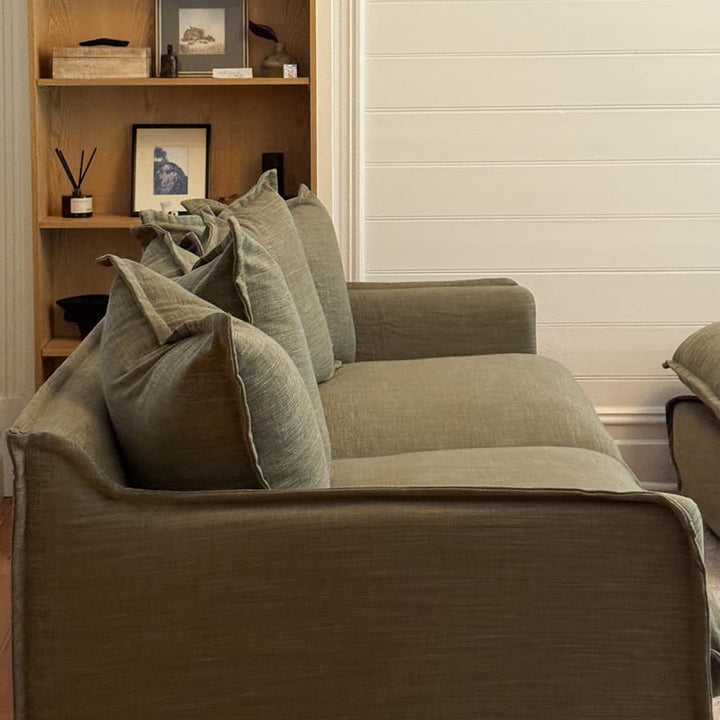 The Cloud 3 Seater Sofa with Olive Slipcover By Black Mango Interiors