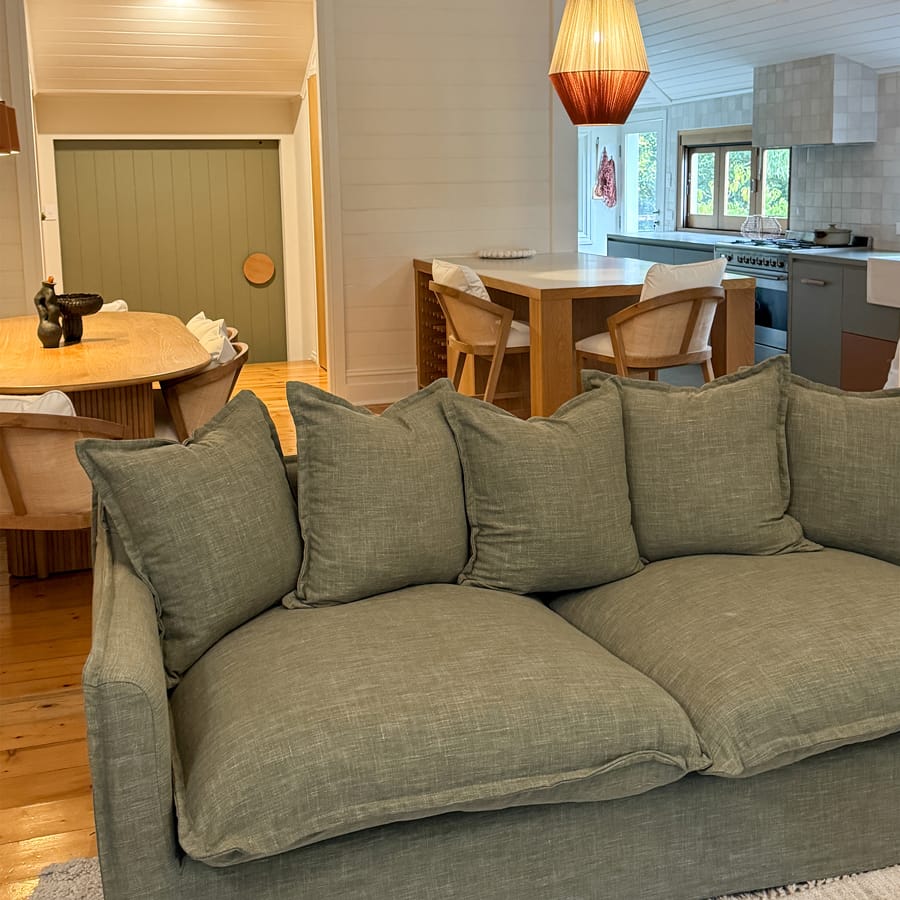 The Cloud 3 Seater Sofa with Olive Slipcover By Black Mango Interiors