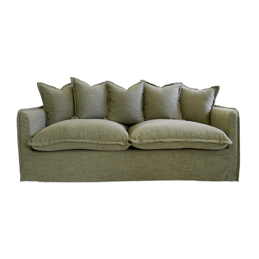 The Cloud 3 Seater Sofa with Olive Slipcover By Black Mango Interiors