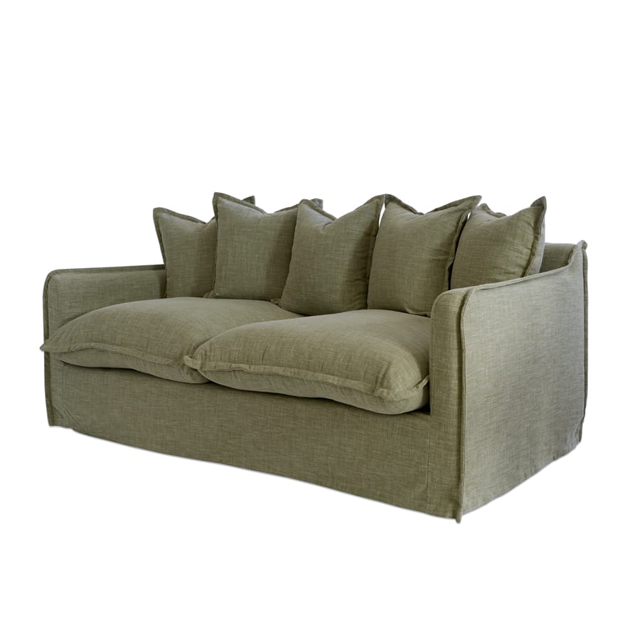 The Cloud 3 Seater Sofa with Olive Slipcover By Black Mango Interiors