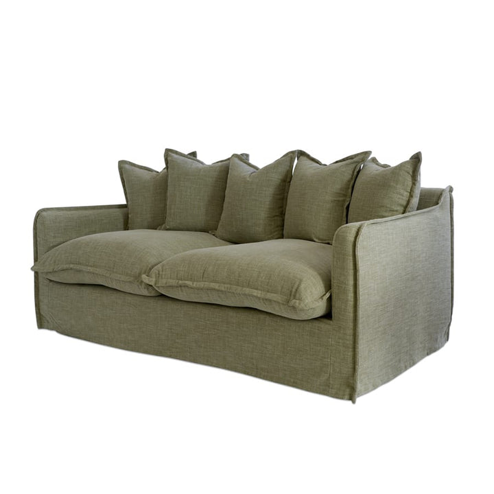 The Cloud 3 Seater Sofa with Olive Slipcover By Black Mango Interiors