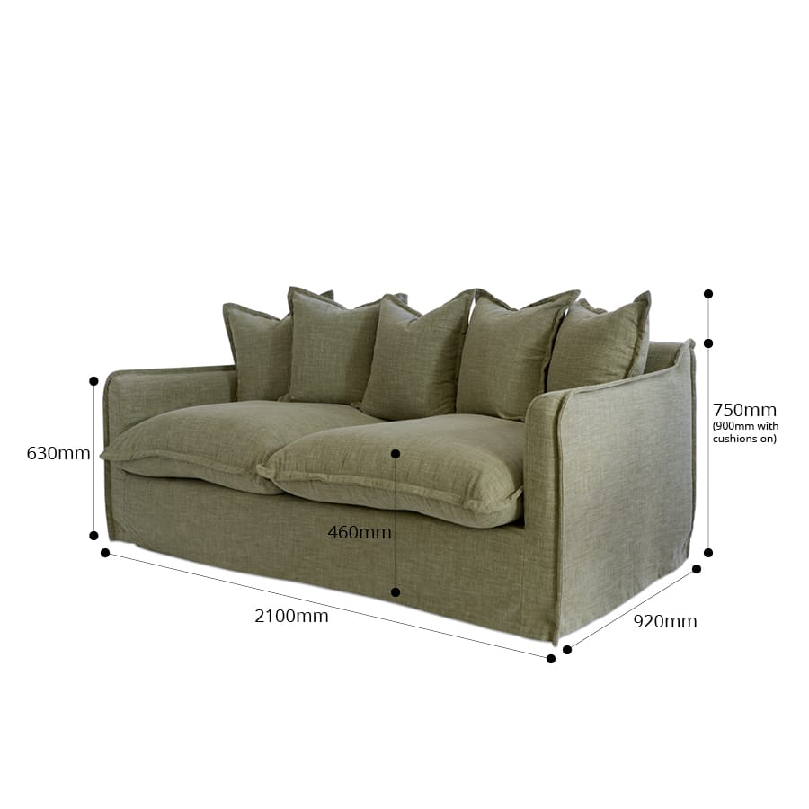 The Cloud 3 Seater Sofa with Olive Slipcover By Black Mango Interiors