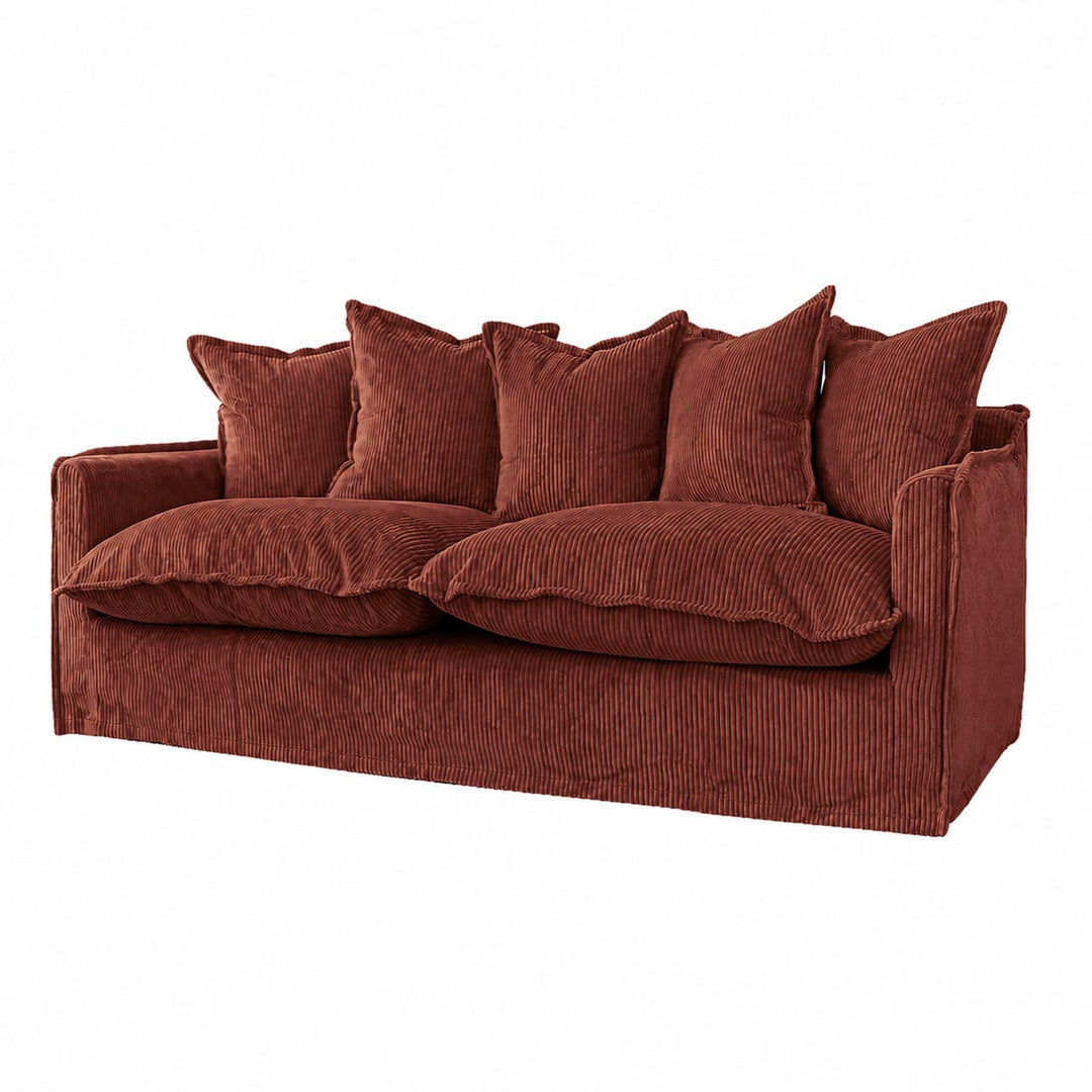 The Cloud 3 Seater Sofa with Rust Corduroy Slipcover By Black Mango Interiors