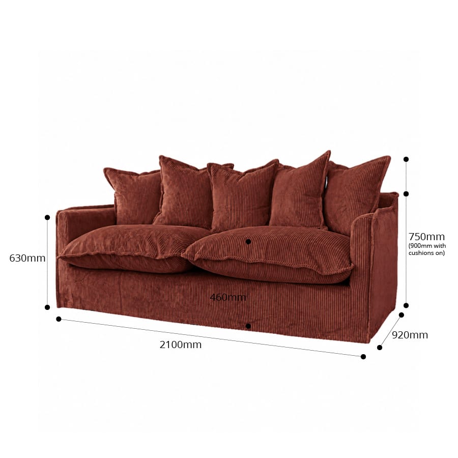 The Cloud 3 Seater Sofa with Rust Corduroy Slipcover By Black Mango Interiors