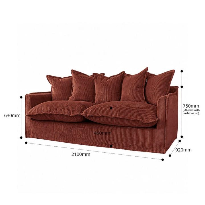The Cloud 3 Seater Sofa with Rust Corduroy Slipcover By Black Mango Interiors