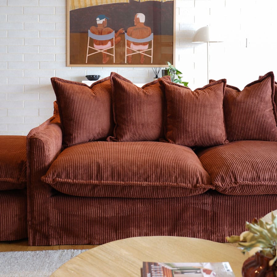 The Cloud 3 Seater Sofa with Rust Corduroy Slipcover By Black Mango Interiors