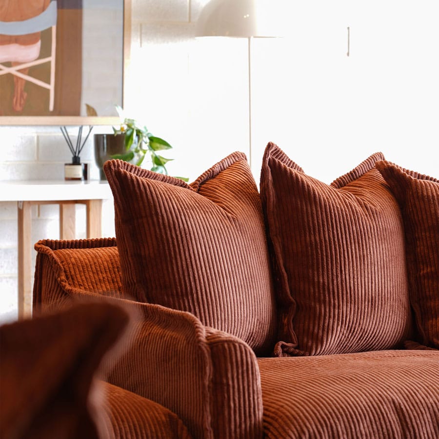 The Cloud 3 Seater Sofa with Rust Corduroy Slipcover By Black Mango Interiors