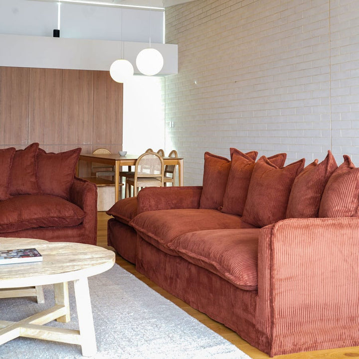 The Cloud 3 Seater Sofa with Rust Corduroy Slipcover By Black Mango Interiors