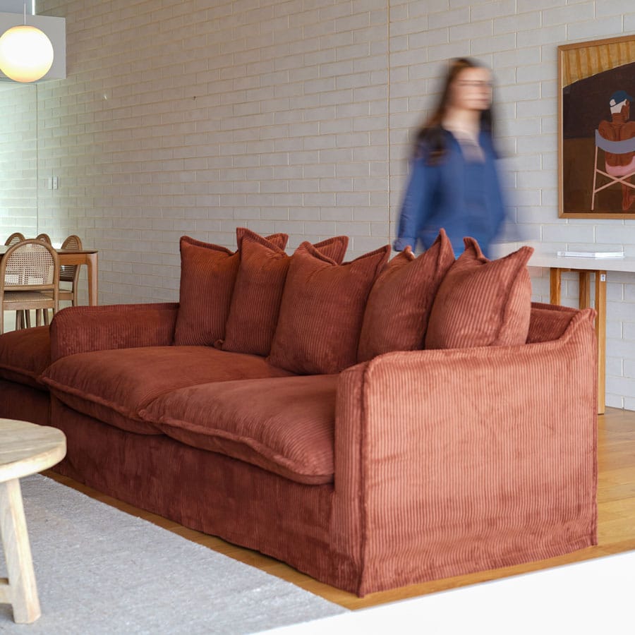 The Cloud 3 Seater Sofa with Rust Corduroy Slipcover By Black Mango Interiors
