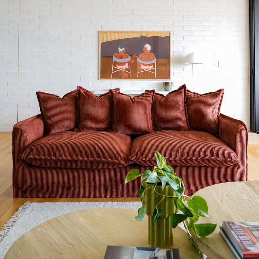 The Cloud 3 Seater Sofa with Rust Corduroy Slipcover By Black Mango Interiors