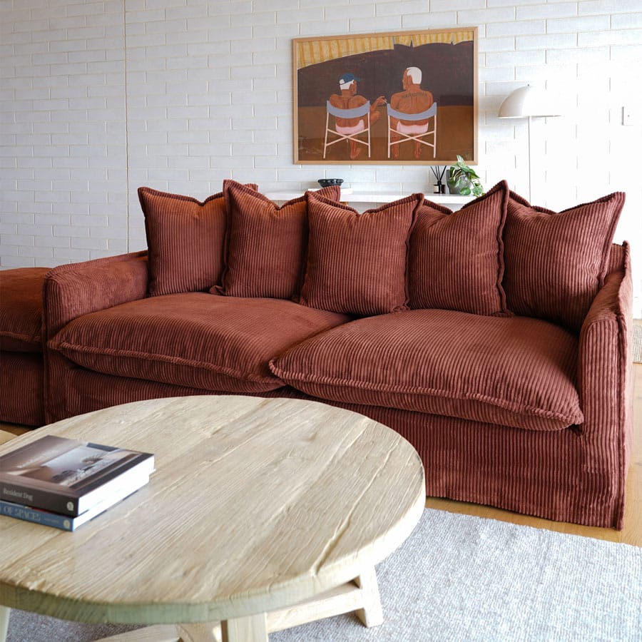 The Cloud 3 Seater Sofa with Rust Corduroy Slipcover By Black Mango Interiors