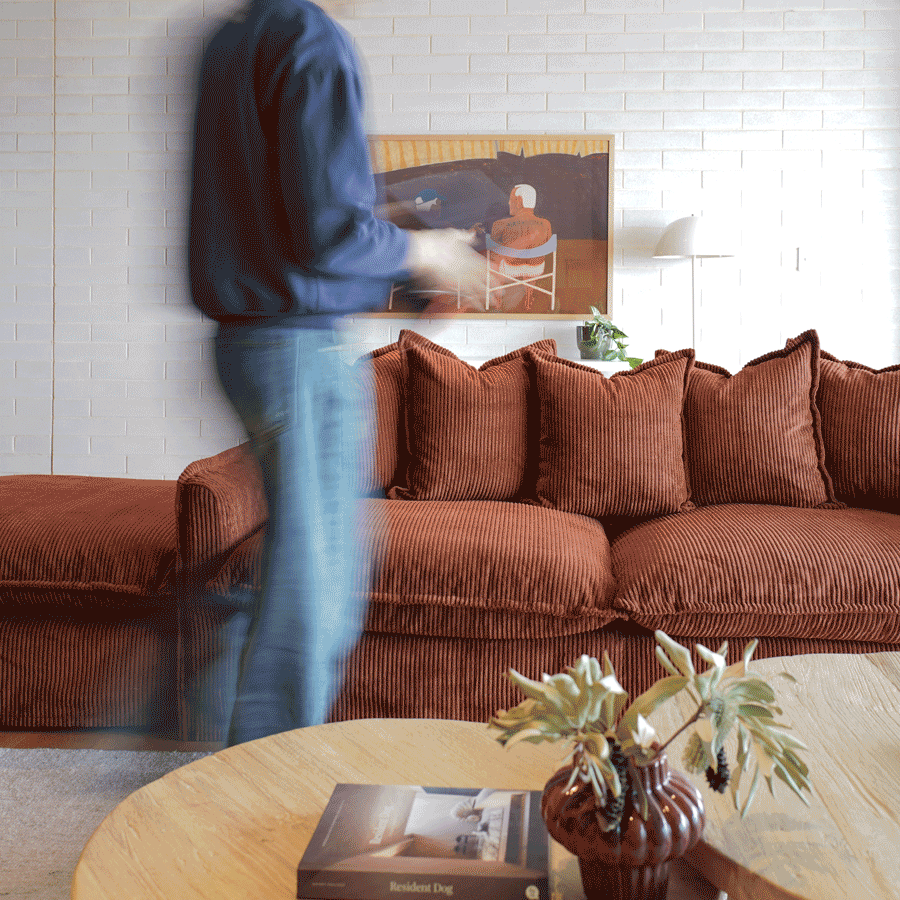 The Cloud 3 Seater Sofa with Rust Corduroy Slipcover By Black Mango Interiors