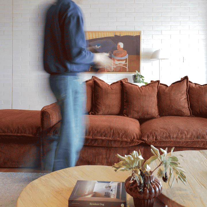 The Cloud 3 Seater Sofa with Rust Corduroy Slipcover By Black Mango Interiors