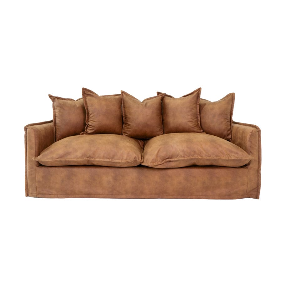 The Cloud 3 Seater Sofa with Tan Leatherette Slipcover By Black Mango Interiors