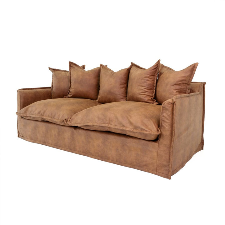 The Cloud 3 Seater Sofa with Tan Leatherette Slipcover By Black Mango Interiors