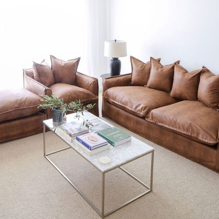 The Cloud 3 Seater Sofa with Tan Leatherette Slipcover By Black Mango Interiors