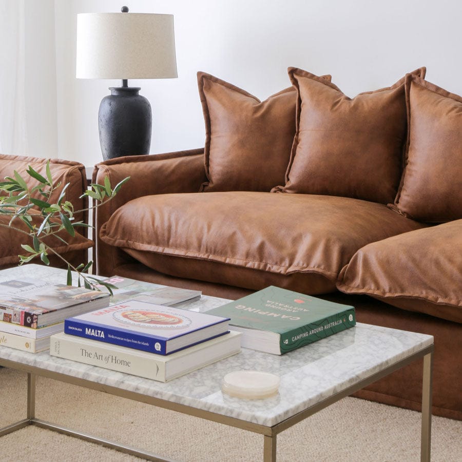 The Cloud 3 Seater Sofa with Tan Leatherette Slipcover By Black Mango Interiors