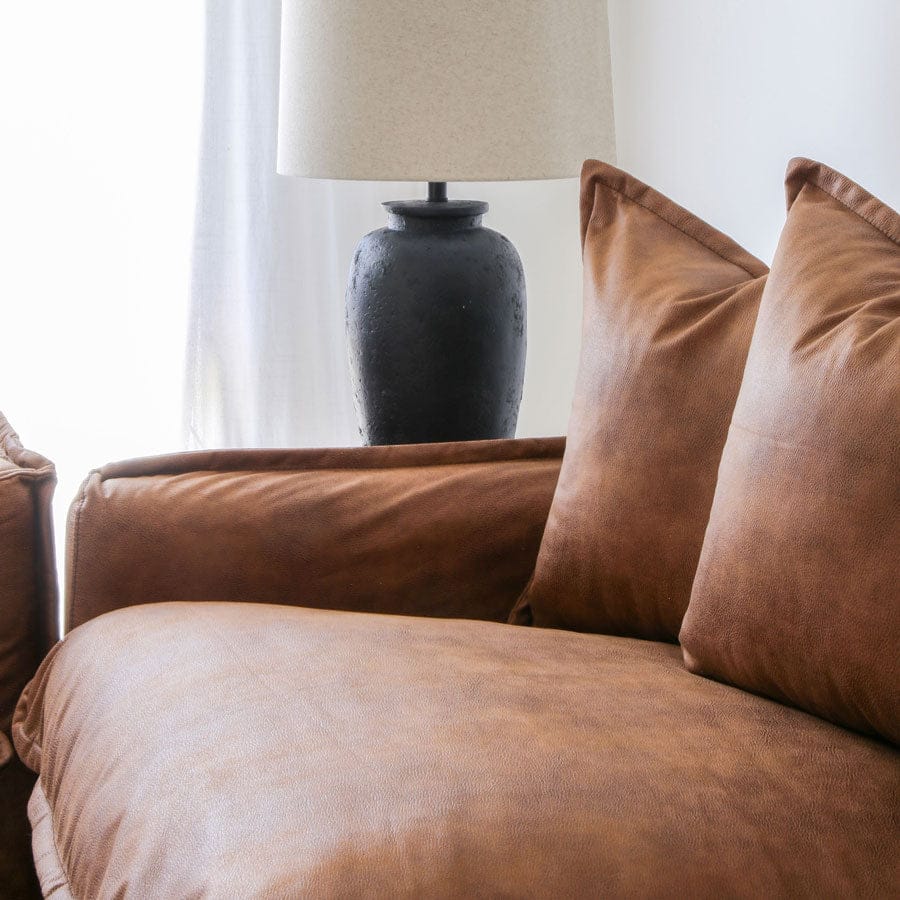 The Cloud 3 Seater Sofa with Tan Leatherette Slipcover By Black Mango Interiors