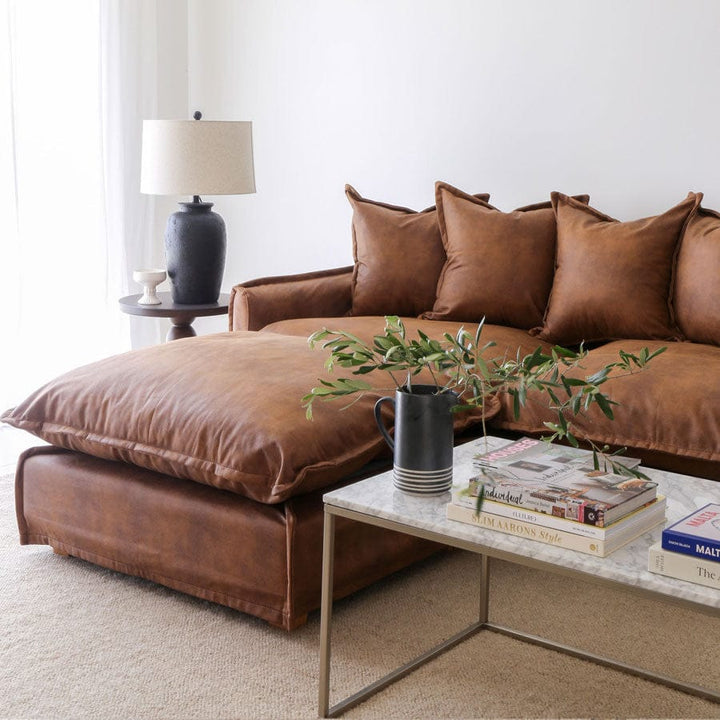 The Cloud 3 Seater Sofa with Tan Leatherette Slipcover By Black Mango Interiors