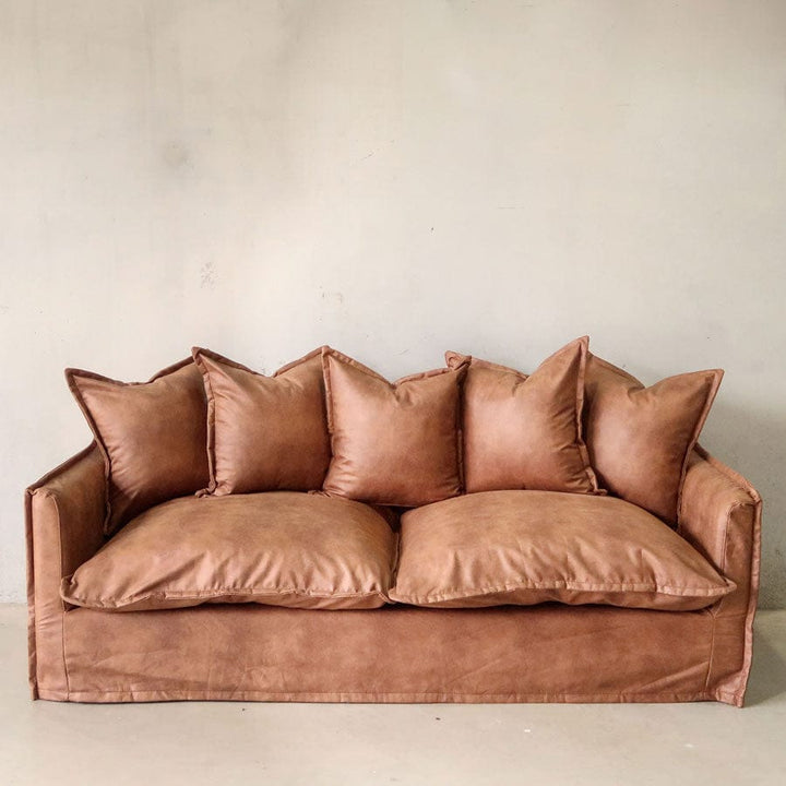 The Cloud 3 Seater Sofa with Tan Leatherette Slipcover By Black Mango Interiors