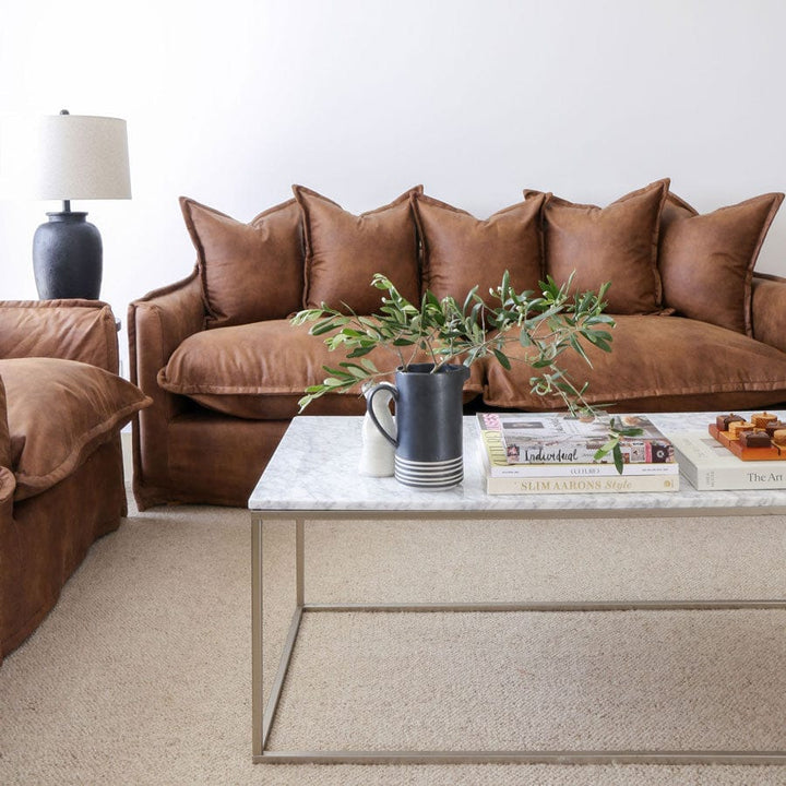 The Cloud 3 Seater Sofa with Tan Leatherette Slipcover By Black Mango Interiors