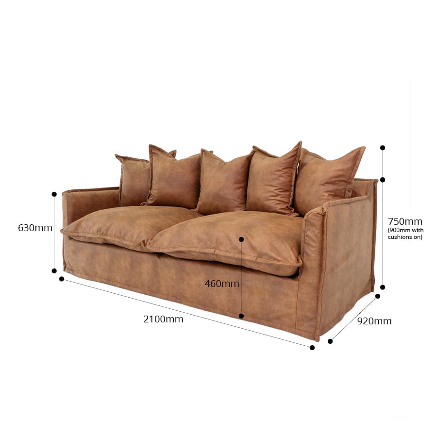 The Cloud 3 Seater Sofa with Tan Leatherette Slipcover By Black Mango Interiors