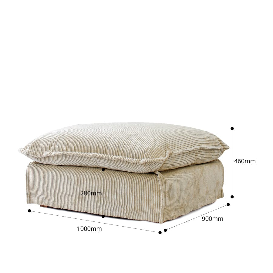 The Cloud Ottoman with Almond Corduroy Slipcover By Black Mango Interiors