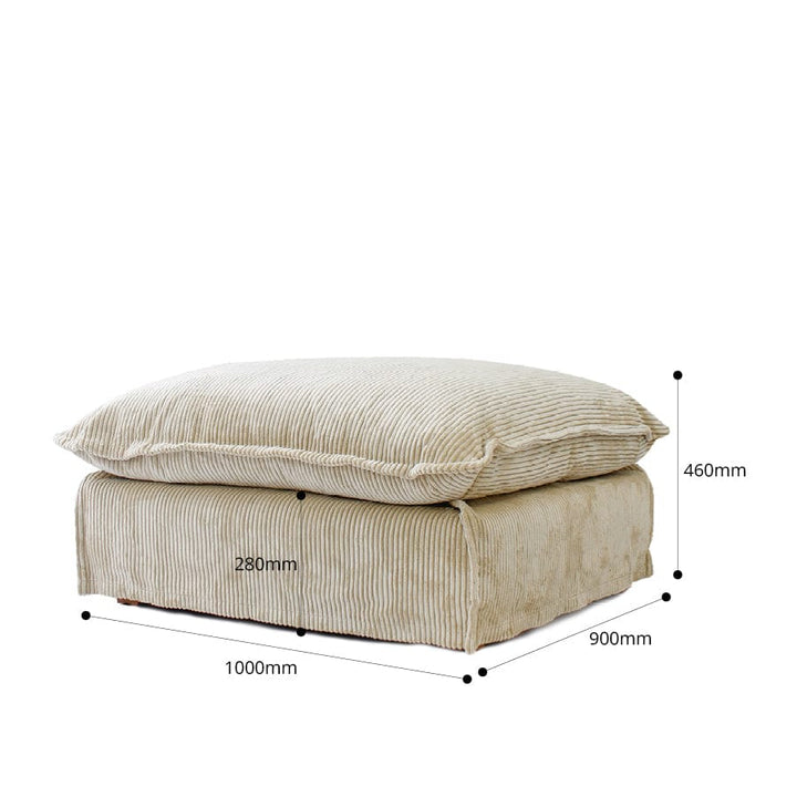 The Cloud Ottoman with Almond Corduroy Slipcover By Black Mango Interiors