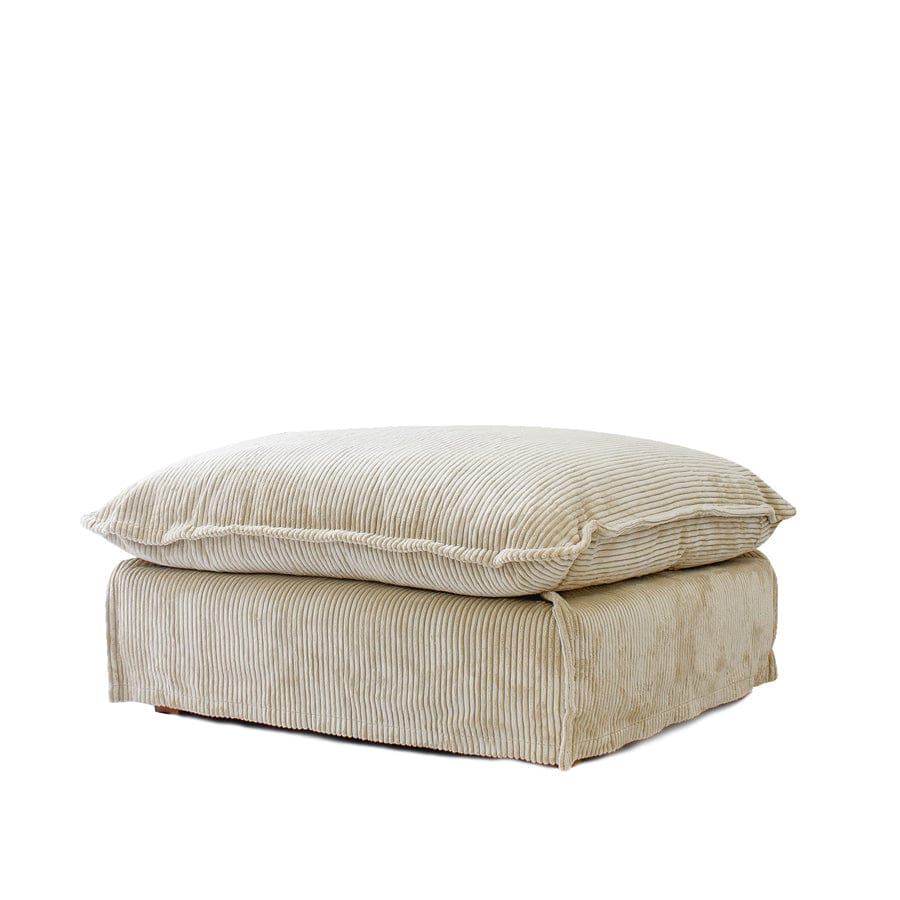 The Cloud Ottoman with Almond Corduroy Slipcover By Black Mango