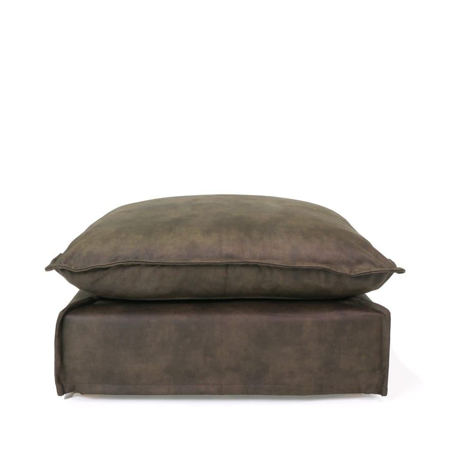 The Cloud Ottoman with Brunswick Leatherette Slipcover By Black Mango Interiors