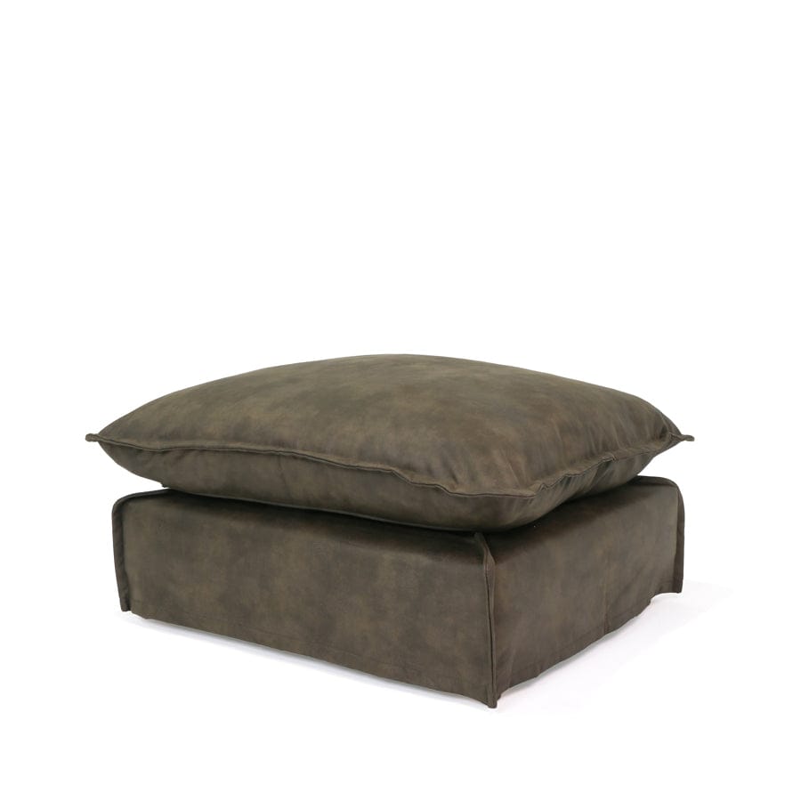 The Cloud Ottoman with Brunswick Leatherette Slipcover By Black Mango Interiors