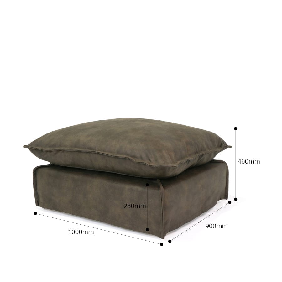 The Cloud Ottoman with Brunswick Leatherette Slipcover By Black Mango Interiors