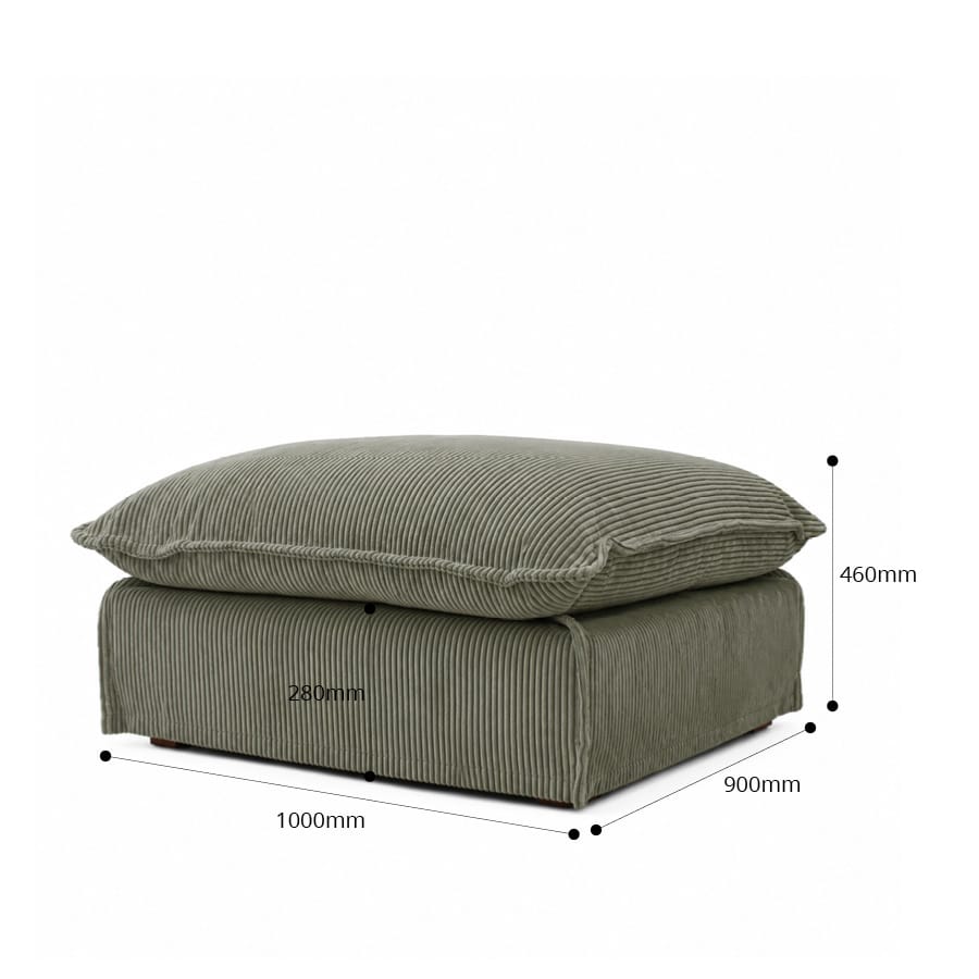 The Cloud Ottoman with Eucalyptus Corduroy Slipcover By Black Mango Interiors