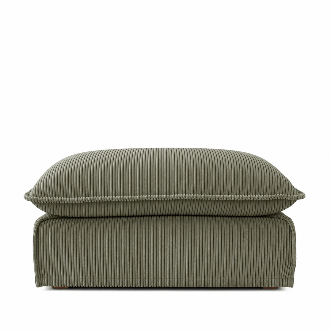 The Cloud Ottoman with Eucalyptus Corduroy Slipcover By Black Mango Interiors