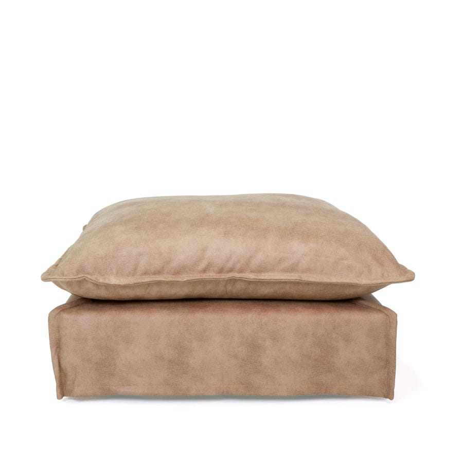 The Cloud Ottoman with Fawn Leatherette Slipcover By Black Mango Interiors
