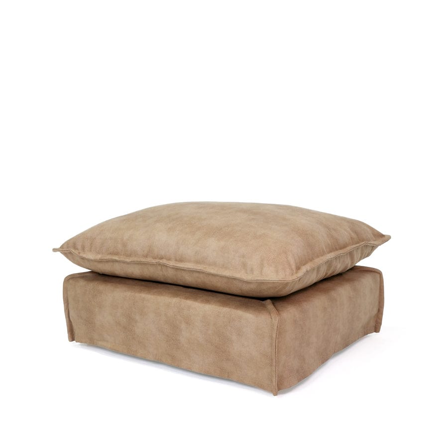 The Cloud Ottoman with Fawn Leatherette Slipcover By Black Mango Interiors