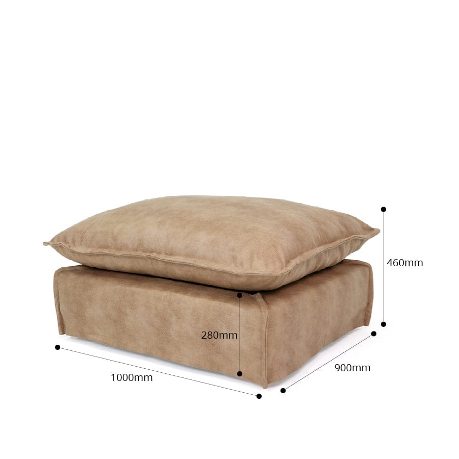 The Cloud Ottoman with Fawn Leatherette Slipcover By Black Mango Interiors