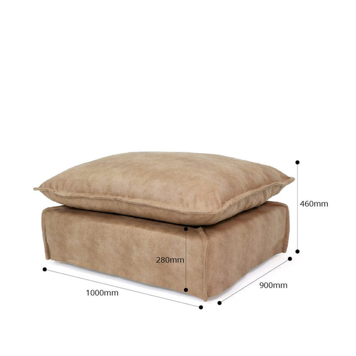 The Cloud Ottoman with Fawn Leatherette Slipcover By Black Mango Interiors