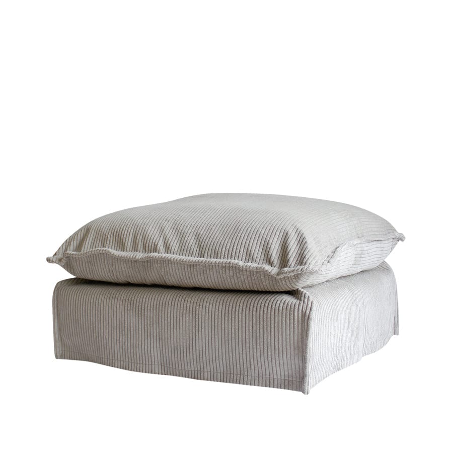 The Cloud Ottoman with Mist Corduroy Slipcover By Black Mango