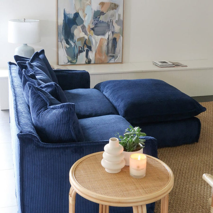 The Cloud Ottoman with Navy Slipcover By Black Mango