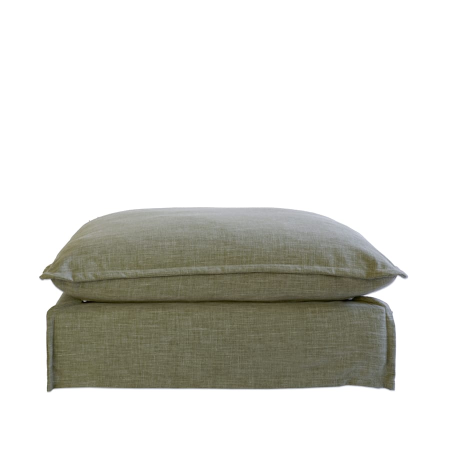 The Cloud Ottoman with Olive Slipcover By Black Mango Interiors